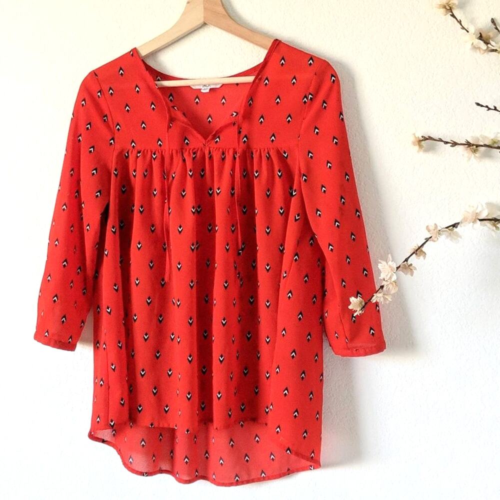 JACK BB DAKOTA Blouse Long Sleeve‎ All Over Print Top Peasant Geometric XS